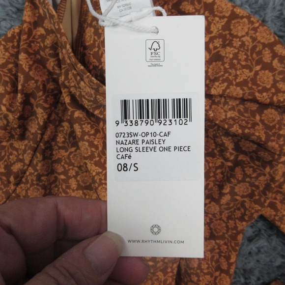 Rhythm. Swimsuit Womens Small Brown Nazare Paisley Long Sleeve 1 Piece Surf NWT - Picture 11 of 16